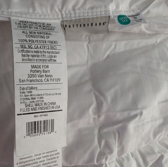 New Pottery Barn Down Alternative OEKO TEX Twin Size Heavy Comforter. - Picture 6 of 10